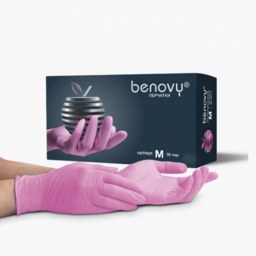 Перчатки нитриловые benovy розовые m 50 пар/уп.(4 гр.)